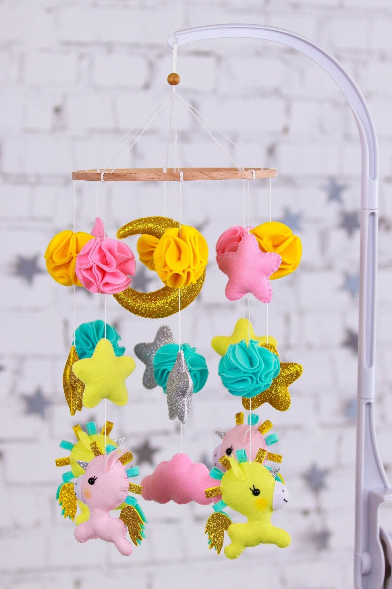 Rainbow unicorn baby crib mobile - WoollyFox